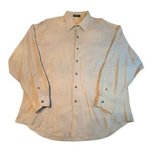 XMI Mens 17.5 35 Beige‎ Cotton Micro Textured Long Sleeve Button Down Shirt Tan